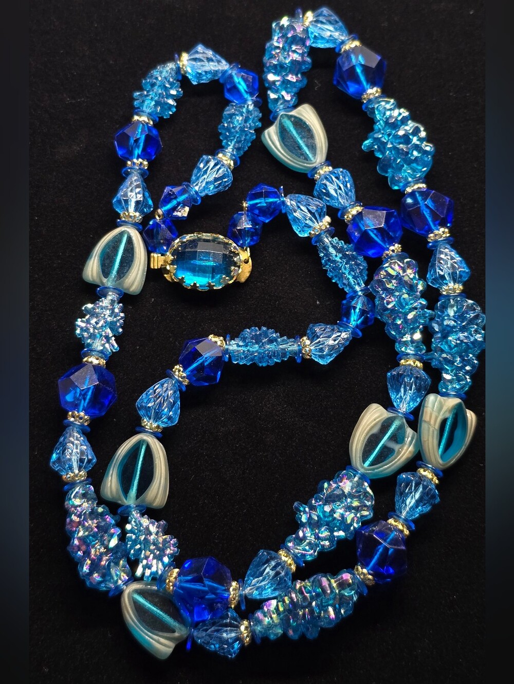 Vintage Mid-Century West Germany Single-Strand Blue Acrylic Statement Necklace